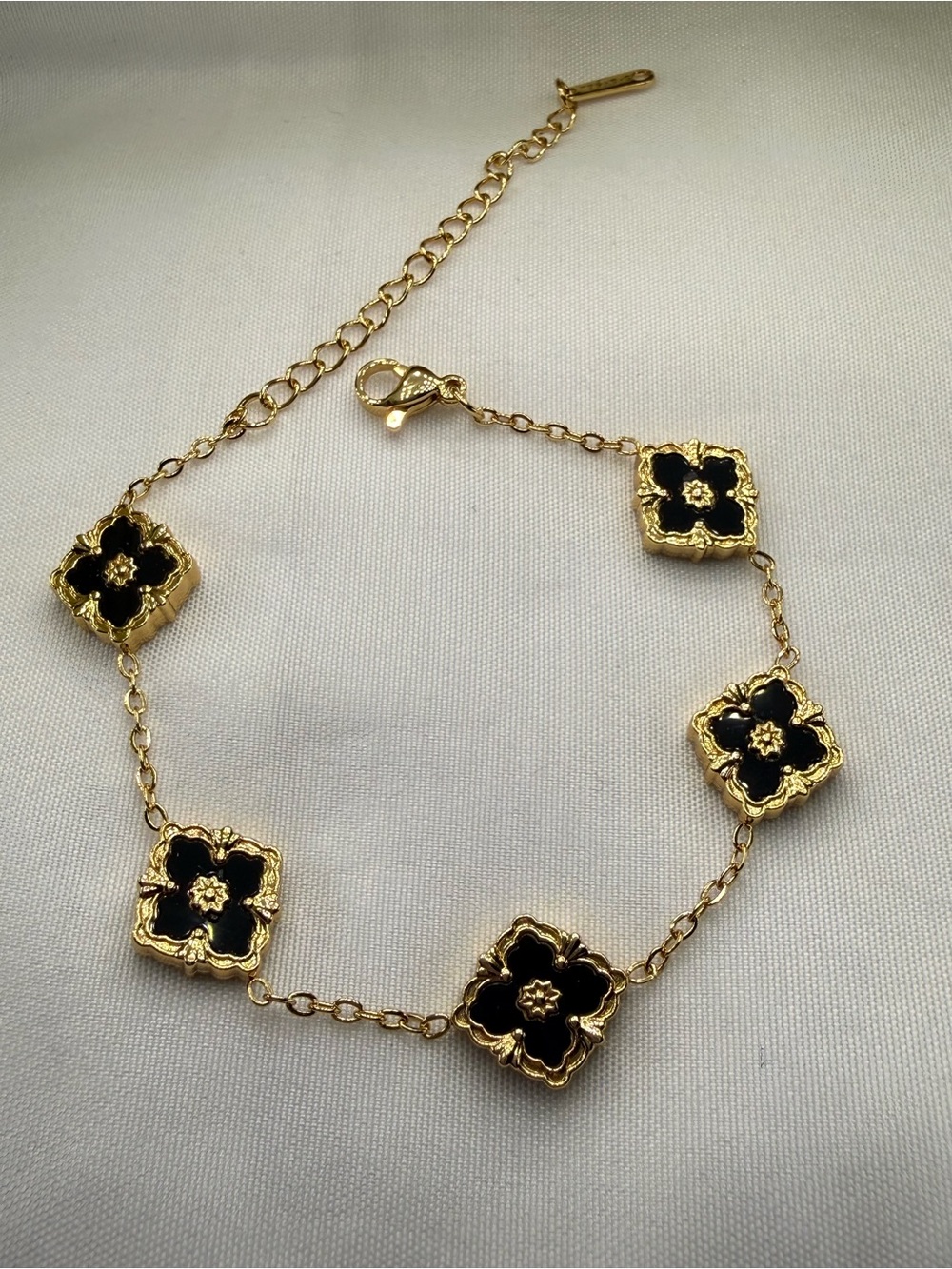 Gold & Black Floral Link Bracelet - Women Jewelry